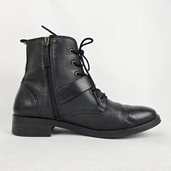 Souliers Sézane Black Leather Combat Boots Size 10 - Picture 2 of 9